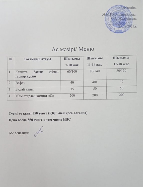 Ас мәзірі 25.09.2025ж.