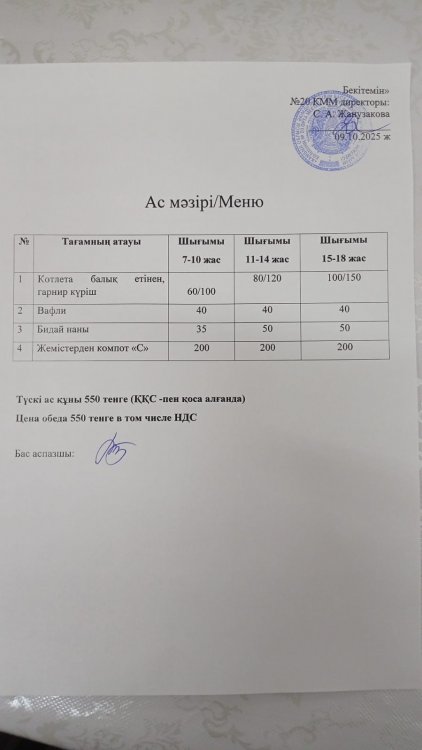 Ас мәзірі 09.10.2025ж.