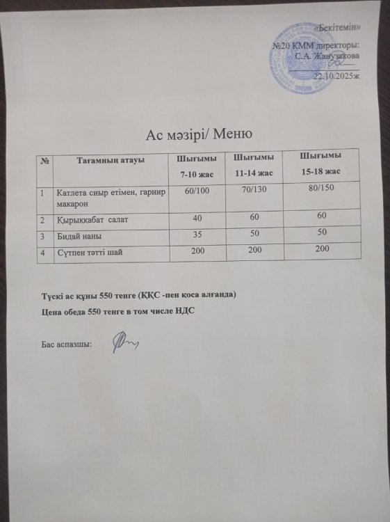 Ас мәзірі 22.10.2025ж.