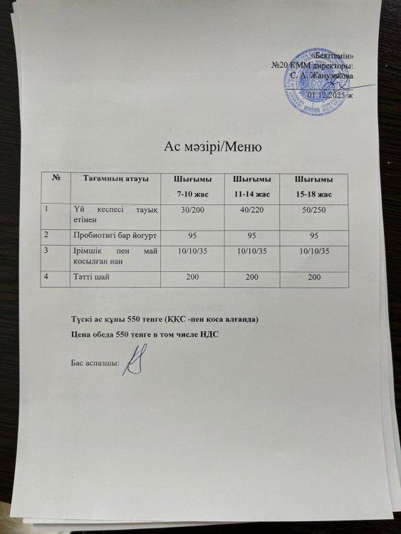 Ас мәзірі 01.12.2025ж.