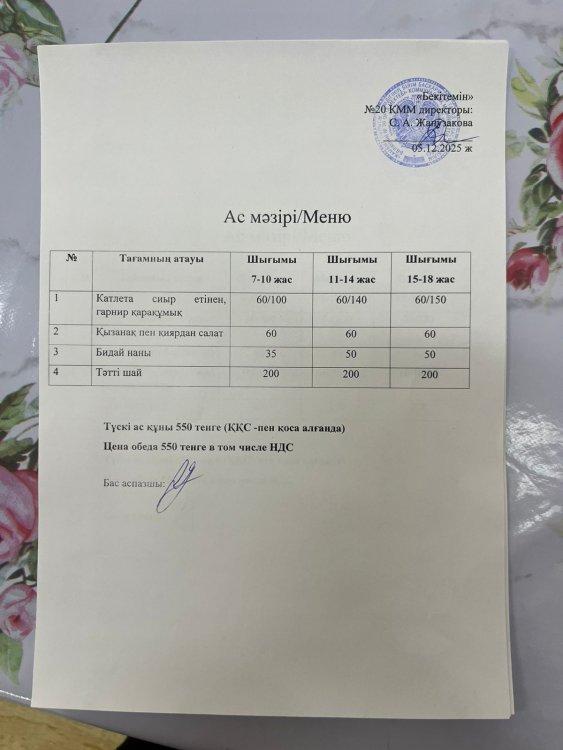 Ас мәзірі 05.12.2025ж.
