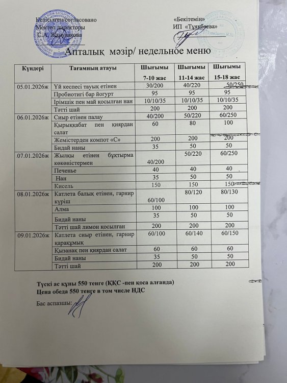 Ас мәзірі 08.01.2026ж.