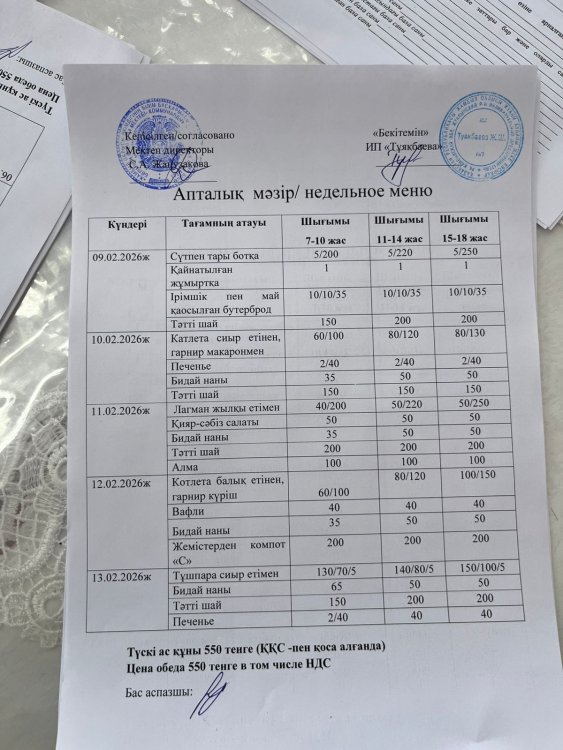 Ас мәзірі 09.02.2026ж.