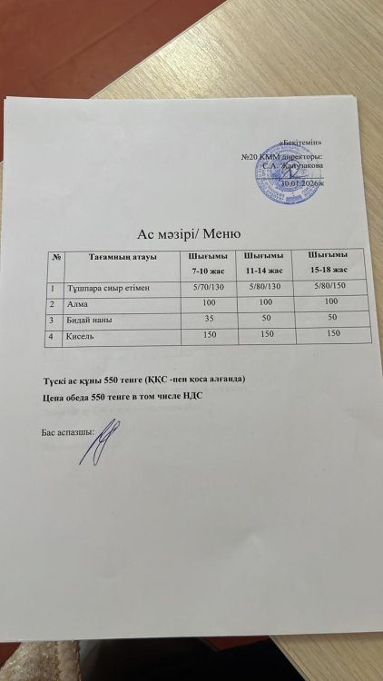Ас мәзірі 30.01.2026ж.