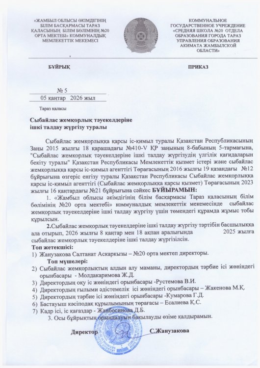 Екінші Этап, Жұмыс тобын құру туралы  бұйрық үлгісі