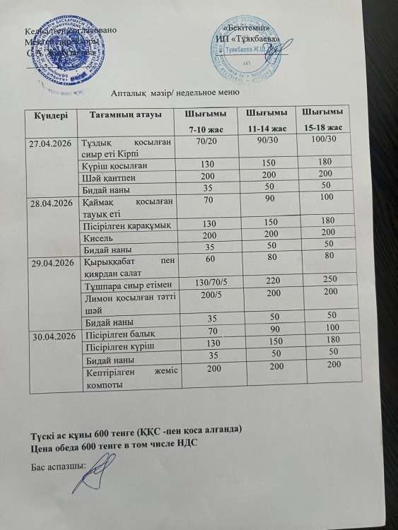 Ас мәзірі 28.04.2026ж.