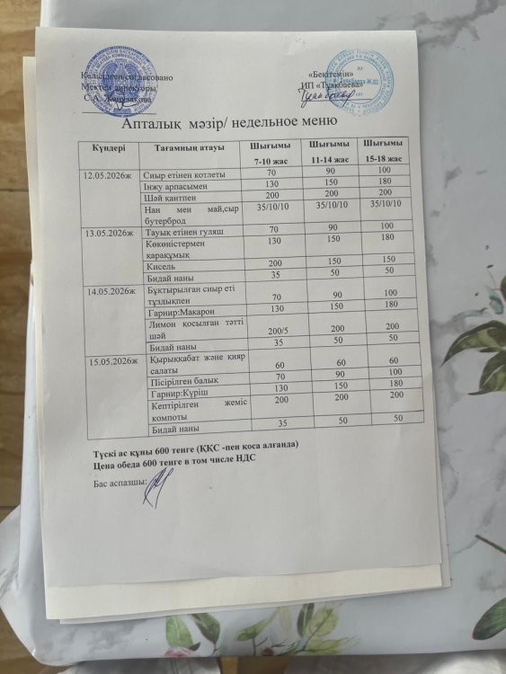 Ас мәзірі 12.05.2026ж.